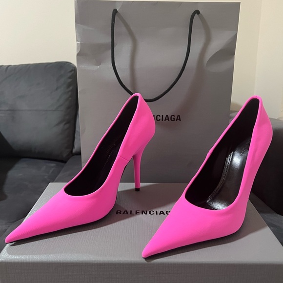 BALENCIAGA 110mm Knife Pointed Toe Jersey Pumps In Pink 36/6 BRAND NEW WITH BOX - Picture 2 of 9